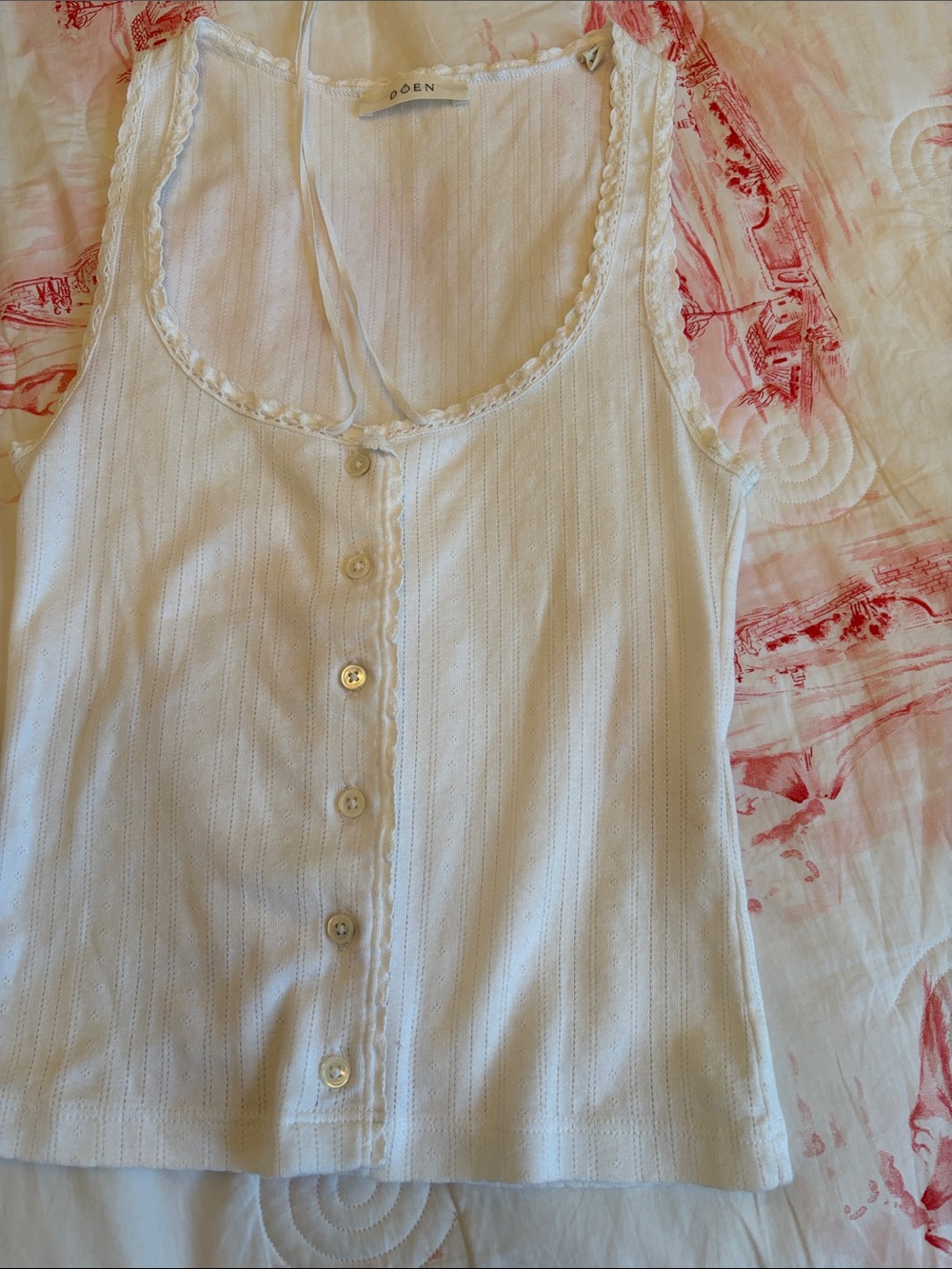 Doen White Button-Front Ribbed Tank Top - Picture 10 of 14